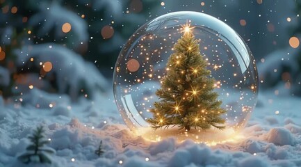Christmas tree with snow, crystal glass snow globe, Christmas tree inside glass, winter wonderland, intricate details, magical, whimsical, soft lighting, bokeh effect, photorealistic, HD and 4k video - Powered by Adobe