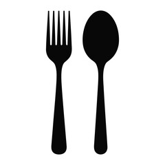 Silhouette vector illustration of a fork and spoon side by side on a white background for kitchen or restaurant use