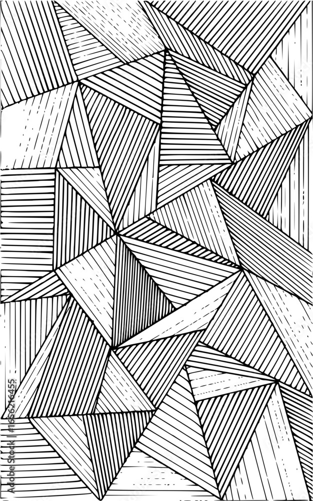 Poster abstract geometric pattern featuring triangles and lines in a black and white hand drawn style