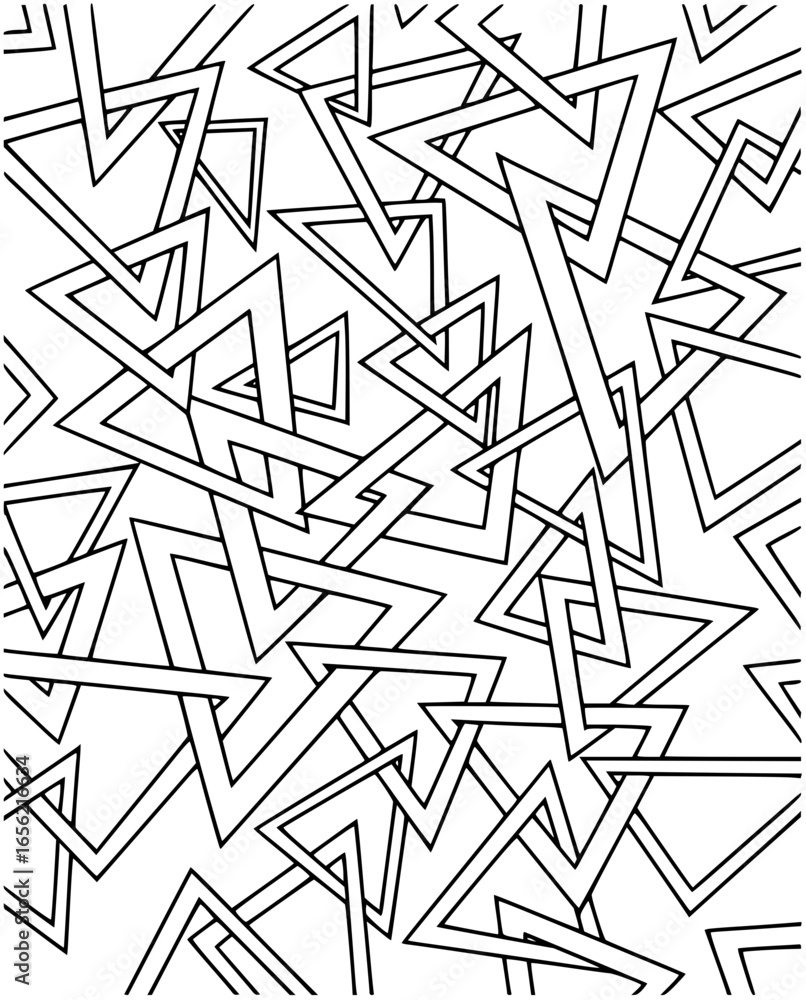 Poster abstract geometric pattern featuring a dense arrangement of overlapping triangles in black and white