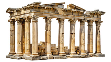 Obraz premium Ancient Ruins Architectural Fragment Isolated on White Background as Transparent. PNG. AI GENERATED