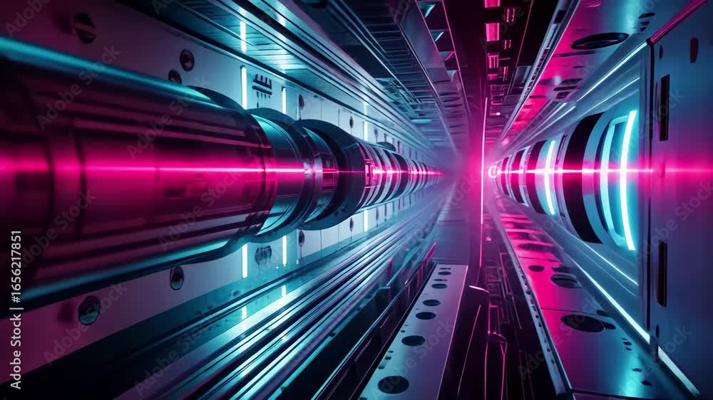 Poster exploring advanced laser technologies in a high-tech laboratory environment