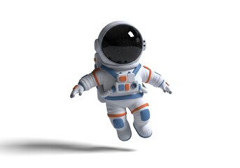 A 3D astronaut floats against a white backdrop casting a shadow