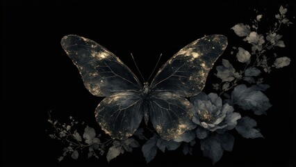 Beautiful butterfly . Postcard illustration. Copy space.