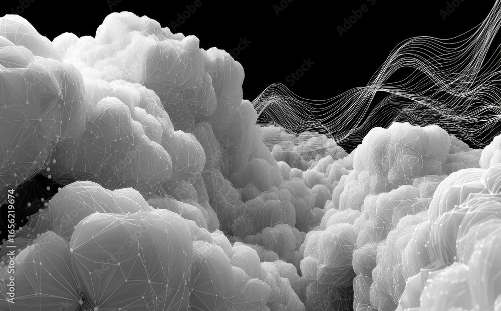 Poster a computer generated image of a cloud with a lot of detail