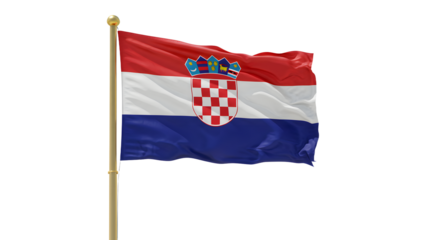 Croatian flag waving on a flagpole with red, white, and blue stripes and a checkerboard coat of arms, perfect for national celebrations