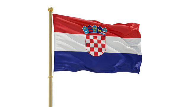 Croatian flag waving on a flagpole with red, white, and blue stripes and a checkerboard coat of arms, perfect for national celebrations