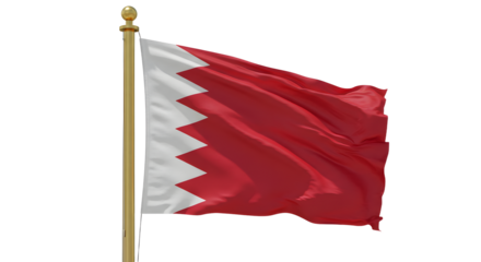 Flag of Qatar waving on golden flagpole isolated on white background, symbol of Qatar, ideal for cultural and national themes