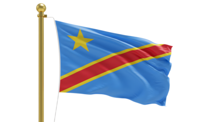 Flag of the Democratic Republic of the Congo waving on a gold flagpole, symbol of national pride and identity
