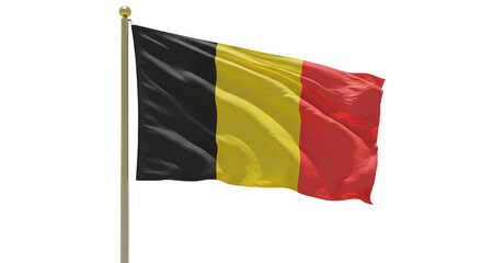 Belgium national flag waving on pole isolated on white background, patriotism and country symbol, perfect for cultural and international events