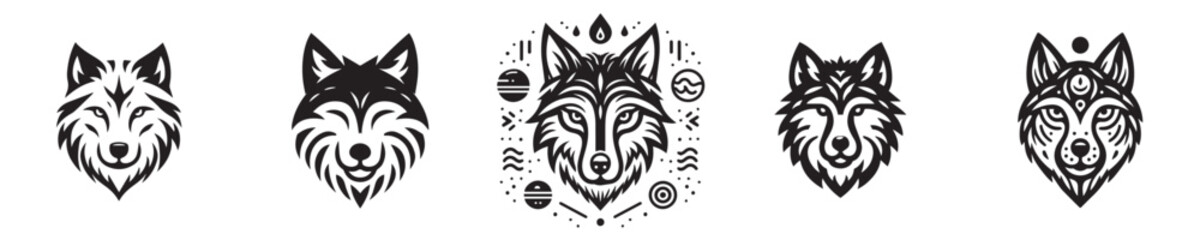 set of vector wolf tattoo designs
