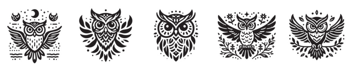 set of vector owl tattoo designs
