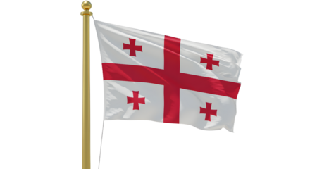 Flag of Georgia waving on a flagpole isolated on white background, national symbol of Georgia perfect for cultural events and educational use