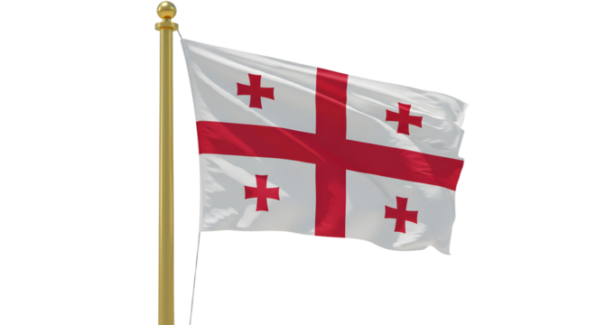 Flag of Georgia waving on a flagpole isolated on white background, national symbol of Georgia perfect for cultural events and educational use - Powered by Adobe
