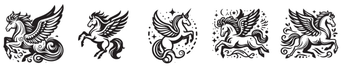 set of vector pegasus tattoo designs