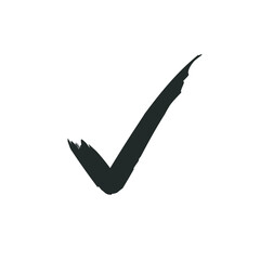  Check mark in brush stroke on white background.