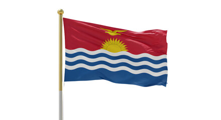 Kiribati national flag waving on flagpole with clear white background, patriotic symbol of island nation perfect for travel or cultural projects