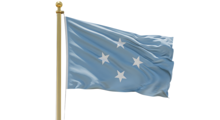 Micronesia flag waving on pole isolated on white background, symbol of Federated States of Micronesia, perfect for geography and travel projects