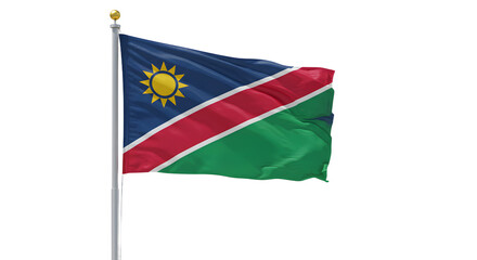 Namibia national flag waving on flagpole isolated on white background, symbol of independence and patriotism, perfect for cultural and political themes