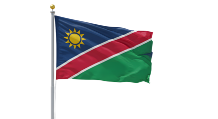 Namibia national flag waving on flagpole isolated on white background, symbol of independence and patriotism, perfect for cultural and political themes