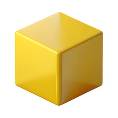 Fototapeta premium A glossy yellow cube displayed with realistic shading and highlights on a black canvas transparent background