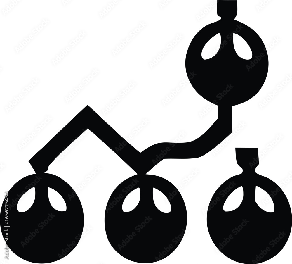Poster abstract black and white silhouette of a branching structure with circular elements representing gro