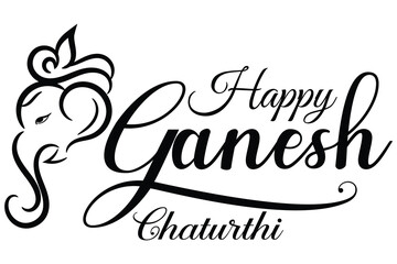 Ganesh Chaturthi  calligraphy Text design. Happy Ganesh chaturthi. typography for happy ganesh chaturthi greeting on white background for hindu spiritual celebration and festive poster use .