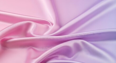 Obraz premium Luxurious smooth satin material with soft drapery and folds, featuring a vibrant pink to purple color transition. Elegant abstract textile background.