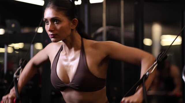 Female Bodybuilder Doing Chest Cable Crossover