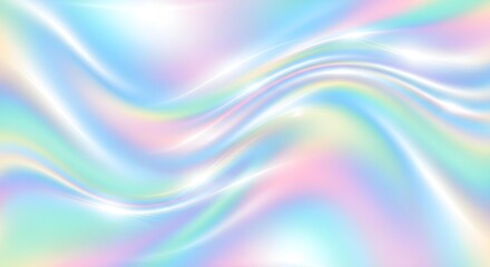 Obraz premium Abstract iridescent swirls of pastel colors, flowing wave pattern, holographic texture.
