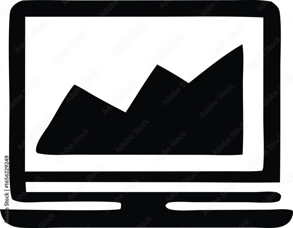 Aufkleber hand drawn sketch of a computer monitor displaying a rising black line graph indicating positive fin