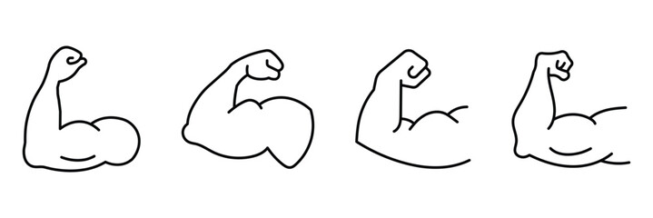 Strong arm biceps icon vector. Arm biceps silhouette art. Bicep icon Flat line symbol. Flexing arm set icon. Power and strong muscle biceps icons. Muscle liner icon. Pictogram of sport tone.