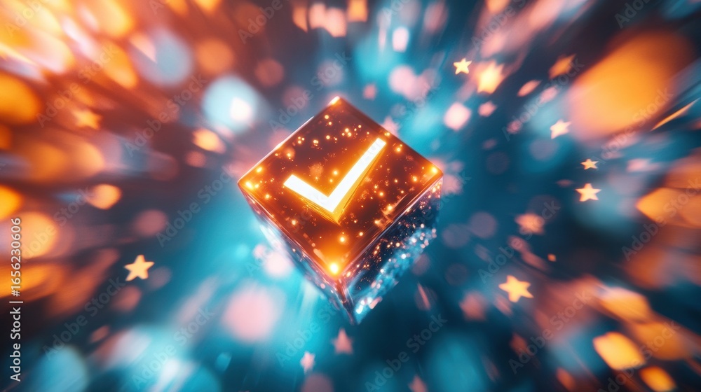 Aufkleber dynamic glowing checkmark box with vibrant particles in motion