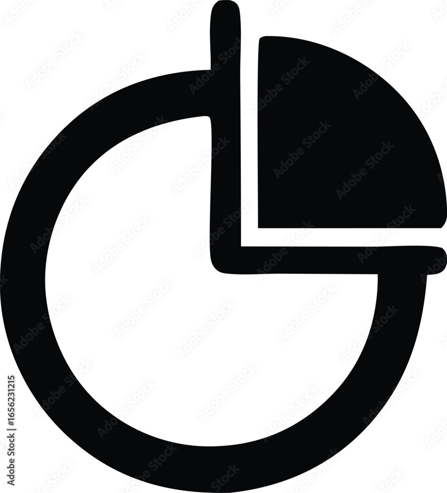 Poster simple black and white icon representing a pie chart divided into two segments showing data analysis