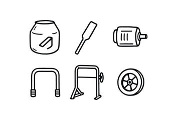 hand drawn cute doodle ink line art style line monochrome monochrome isolated on white background mortar mixer (parts): drum blade motor handle frame wheel