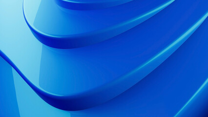 Obraz premium Abstract wavy curved 3d render. Blue soft layers of plastic with lines, folds, ruffles. Modern wallpaper, texture pattern. 3D Illustration