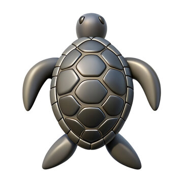Detailed 3d render of a metallic sea turtle with hexagonal shell pattern transparent background