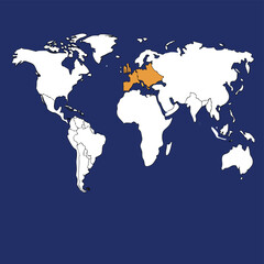 An illustrative vector map of the North American continent with administrative borders and countries