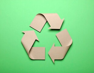 Recycled paper symbol on a green background.