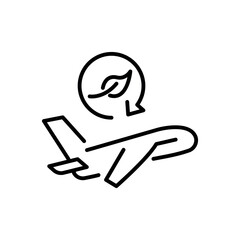 Sustainable aviation fuel icon. Airplane flying with green leaves. Pixel perfect, editable stroke icon