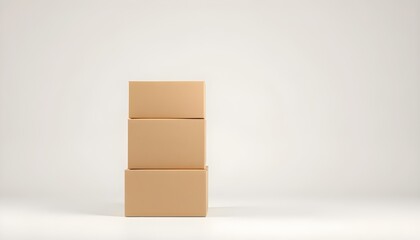 Cardboard boxes are stacked in three layers with empty space for text.