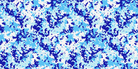 Abstract digital camouflage pattern in cool blue and white tones.  Perfect for fashion, textile design, or tech backgrounds. © Olena