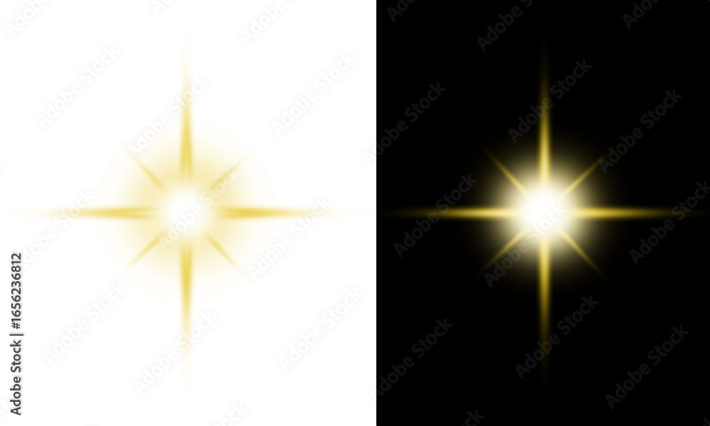 Poster two bright stars on a black background one blurry and one with sharp edges isolated on transparent b