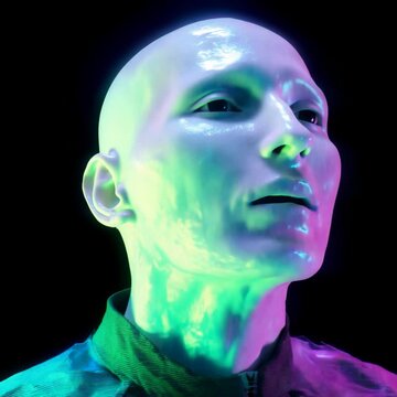 Surreal Glitchcore Cyber Avatar with Neon Chromatic Lights and Fragmented AI Expression