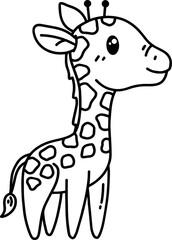 Cute Giraffe Illustration Coloring Line Art
