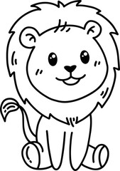 Cute Lion Illustration Coloring Line Art