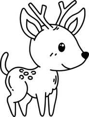Cute Reindeer Illustration Coloring Line Art
