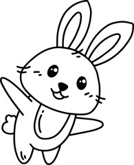 Cute Rabbit Illustration Coloring Line Art