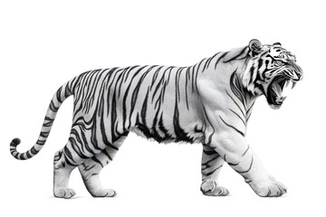 Fototapeta premium Pencil drawing of angry and fierce tiger, side view, white background