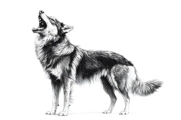 Fototapeta premium Pencil drawing of angry and fierce Dog, side view, white background